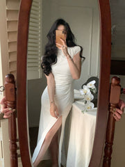Office Lady Bodycon Slim Midi Dress Woman Pure Color Elegant Even Party DressTurtleneck Casual Korean Fashion Dress 2023 Spring