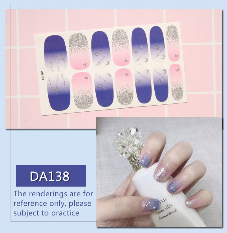 Full Cover Wraps Nail Polish Stickers Strips Plain Nail Art Decorations Heart Designs Glitter Powder Manicure Tips