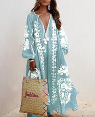 Autumn Dress 2023 New For Women Color Printed Loose V-neck Vestidos Fashion Casual Long Dresses Beach Party Bohemian MsChuh