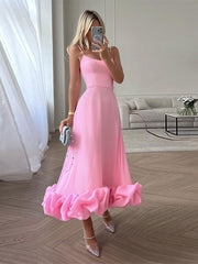 Hoobd Casual Pleated Camisole Dress Women Elegant Sleeveless Backless Long Dresses Fashion Female Banquet Party Robe Vestido