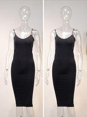 Jastie Seamless Nude Slip Dress 2023 Summer Women Adjustable Strap Sexy Vestidos Stretchy Bodycon Slim Midi Dress Underdress