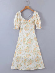 V Neck Floral Summer Long Dress Women Boho Beach Style Dresses Elegant Chiffon Maxi Dresses French Dress Women