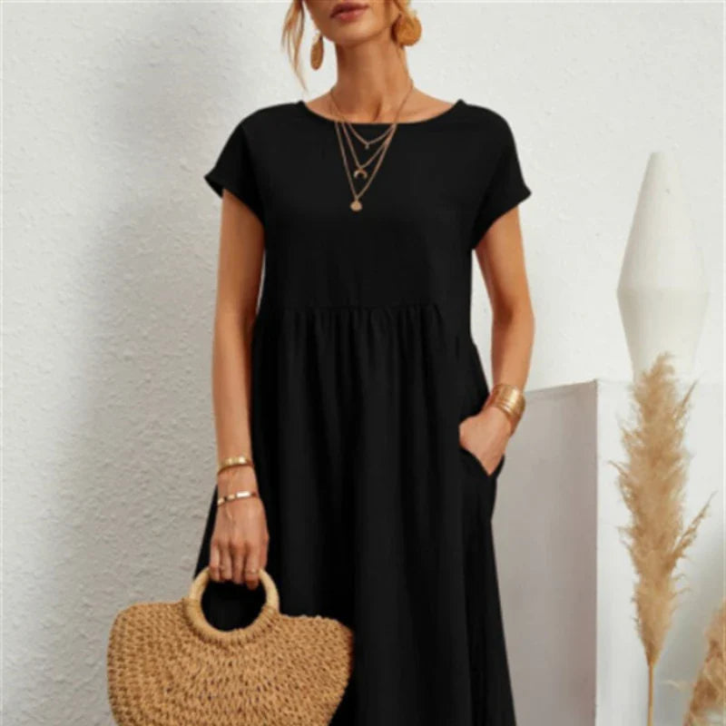 Elegant bodycon sexy cotton Women's dress for women  summer A-line short sleeve boho midi dresses woman robe femme ladies