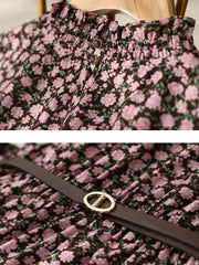 Floral Printed Midi Dress for Women 2023 Spring Autumn Fashion Ruffled Collar Long Sleeve Belted Vintage Elegant Dresses