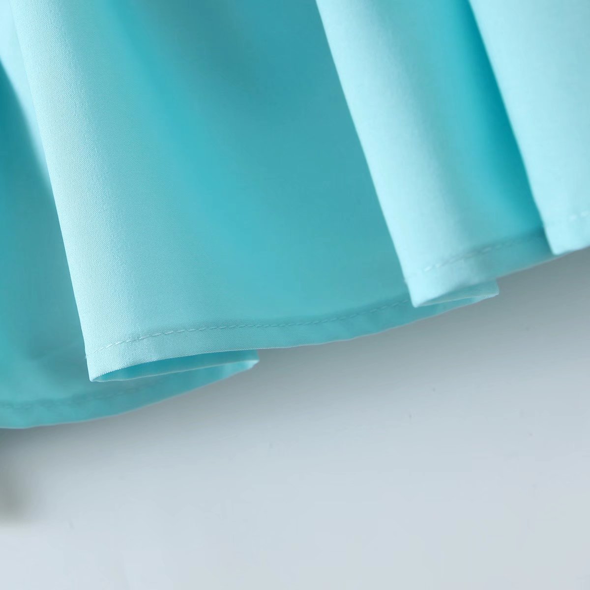 Hoobd New Women Vintage Drawstring Waist Sky Blue Dress Puff Short Sleeve Ladies Holiday Summer Casual Dress Short Vestido