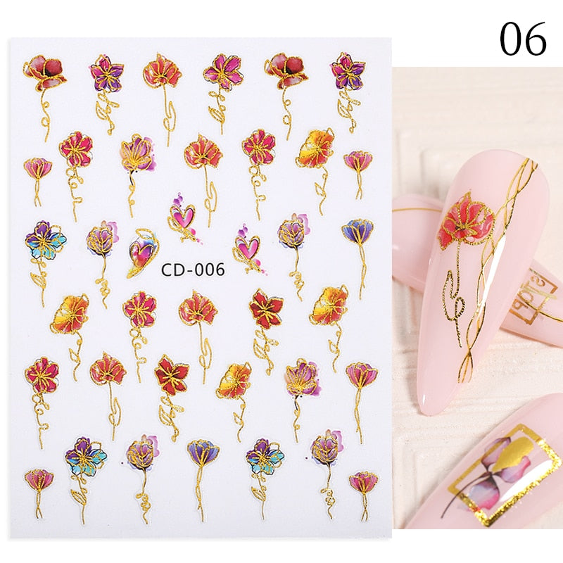 Hoobd1pcs Gold iridescent Maple Leaf 3D Nail Sticker Fall Autumn Pattern Adhesive Transfer Stickers Shiny DIY Nail Art Decoration