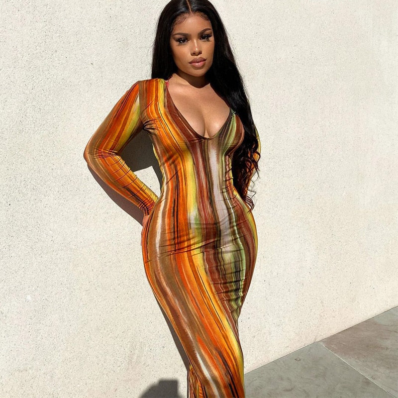 Hoobd Sexy Print Maxi Dresses Ladies Elegant Bodycon Women Dress Vintage Robe Femme Party Bandage Long Dress Woman Clothes Vestidos