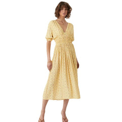 2023 Spring New Long Dress Women's V-neck Split Printing Dress Floral Elastic Waist Sexy Backless Lace-up Dress Mujer Boho Robes