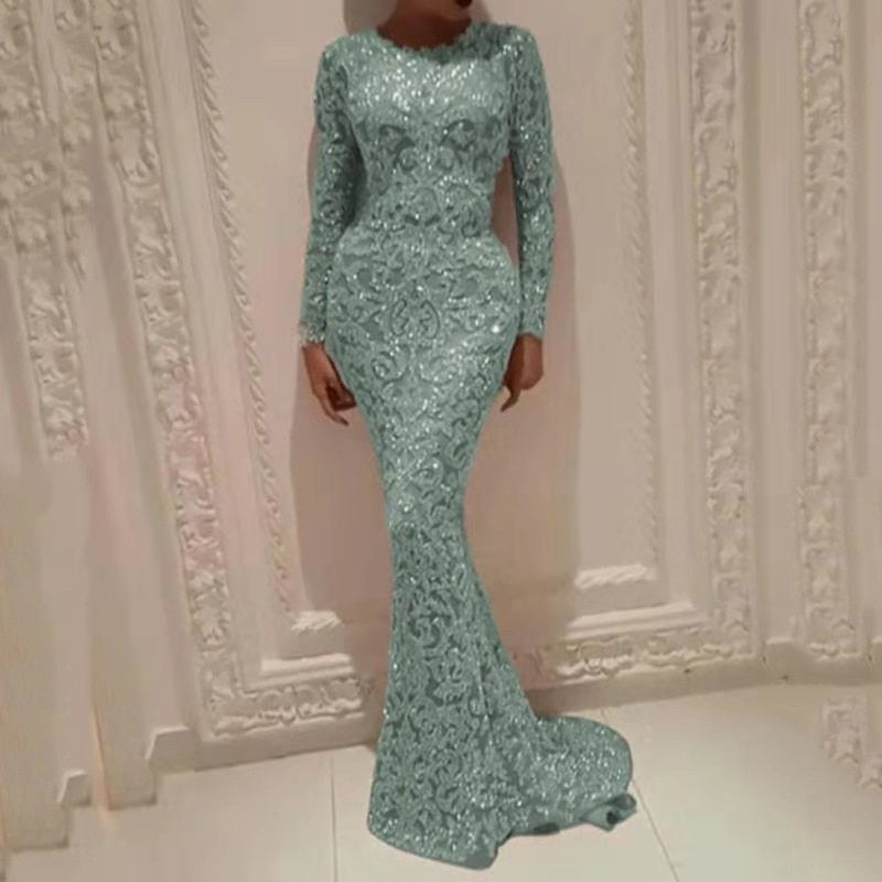 Hoobd Long Sleeve Sequin Sexy Evening Dress