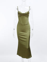 Hoobd Corsets Midi Strapdress Y2K Backless Cami Women Sexy Sleeveless Summer Elegant Beachwear Chic Holiday Casual Dresses
