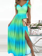 New Summer Elegant Sleeveless Dress Fashion V-Neck Slim Pleated Long Dress Sexy Ladies Off Shoulder Print Wrap Party Dress