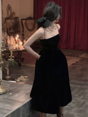 Hoobd Summer Women Elegant Spaghetti Strap Midi Black Velvet Dress Sexy Prom Evening Party Birthday Club Fashion Clothing