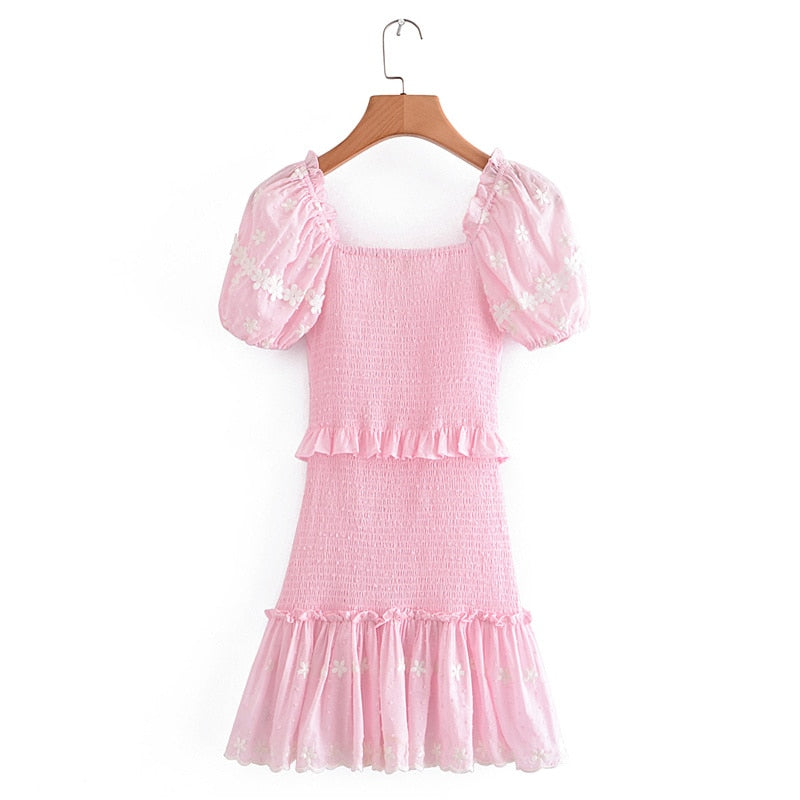 Hoobd High Quality 2023 Summer Pink Short Sleeve Women Ruffled Mini Dress