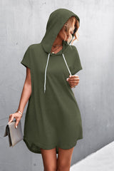 Grey Loose ShortSleeve Hooded Dress Women Streetwear Simple Casual Sports Dresses SolidColor Hoody Dress Casual Basic Mini Dress