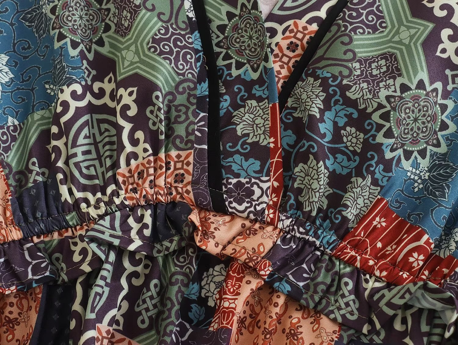 New 2023 Women Vintage Floral Print Casual Long Dress Cross V Neck Female A-line Spring Vestidos