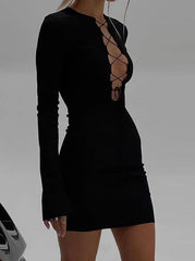 Elegant Long Sleeve Bodycon Mini Dress Women Autumn Sexy Fashion Short Bandage Dresses Party Evening Night Club Clothes