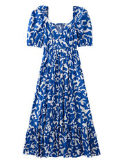 Summer Dresses 2024 Fashion Women Clothing Ruffle Hem Elegant Midi Dress Crossover V Neck Short Puff Sleeve Print Casual Dress