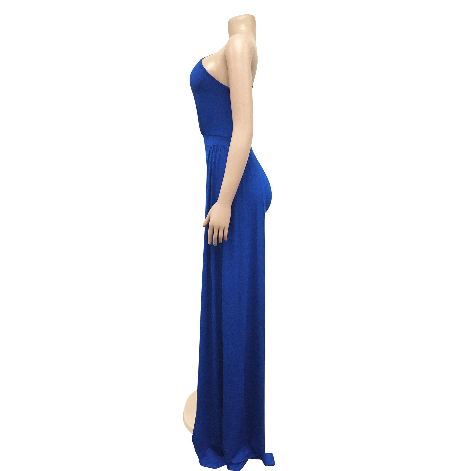 Hoobd Fall Party Dresses For Women 2023 Fashion Royal Blue Single Sleeve Long Strap Accent Mini Dresses Summer Womens Ruched Bodycon Party Dress Sexy Clubwear