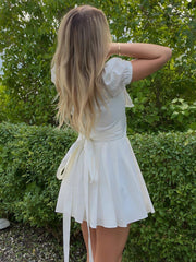 Suninheart Summer White Puff Sleeve Dress