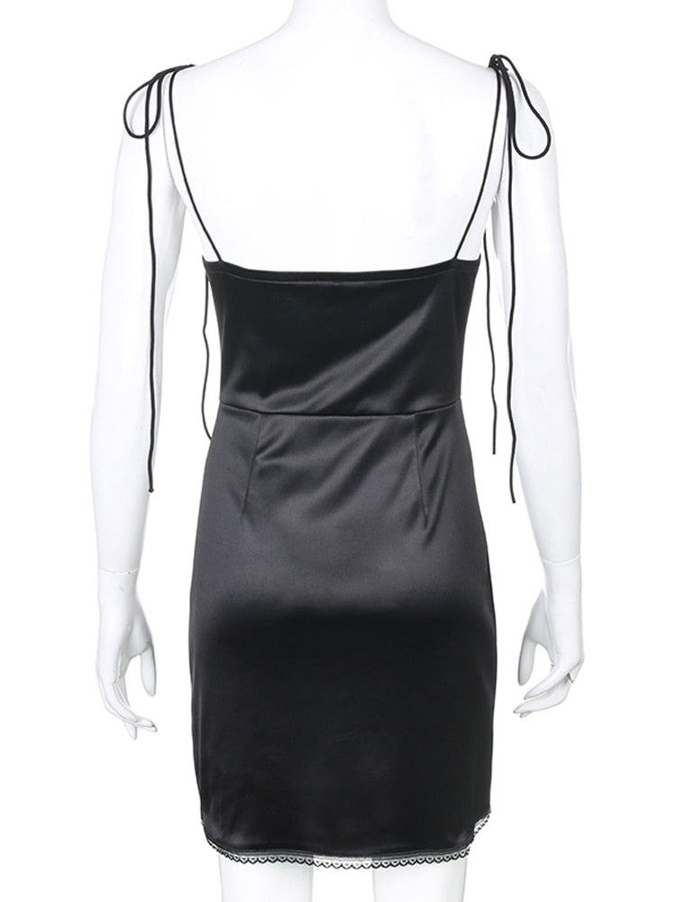 Strappy Satin Ruched Black Dress