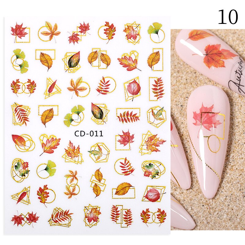 Hoobd1pcs Gold iridescent Maple Leaf 3D Nail Sticker Fall Autumn Pattern Adhesive Transfer Stickers Shiny DIY Nail Art Decoration