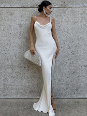 2024 Backless Satin Long Dress Women Swinging Sleeveless Bandage Elegant Maxi Summer Dresses Club Party