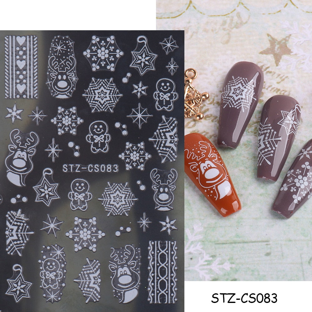 Christmas Nail Sticker 3D Reflective Shiny Glitter Gold Silver Snowflake Elk Bells Decal Slider For Manicure Decoration NLLS-J24