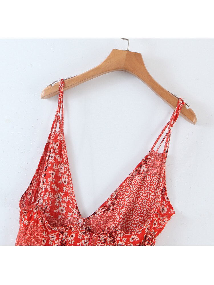 Hoobd Boho Strap Print Dress Woman 2023 Summer Beach Vacation New Sexy Deep V Neck High Waist Backless Mini Dress Female