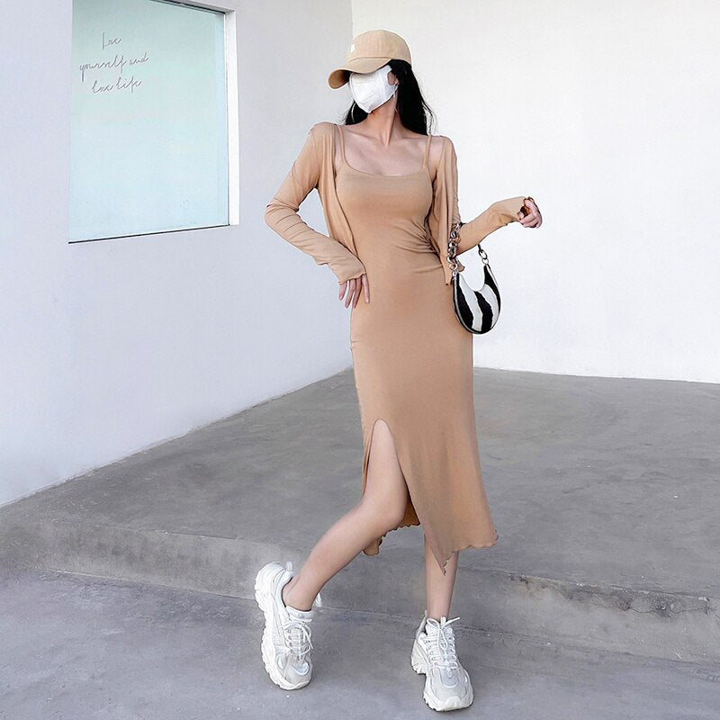 Spring Autumn Hot Girl Two Piece Mini Dress