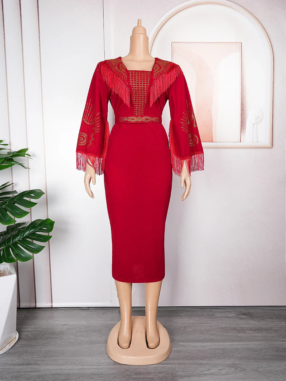 Women White Pink Red Tassel Dress Sexy Bodycon Slim Party Long Dress Elegant Turkey African Fashion Prom Gowns
