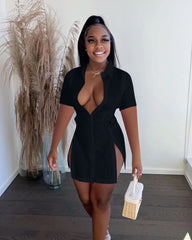 Hoobd Women Single Breasted Turn-down Neck Shirt Style A-line Bodycon Long Sleeve Dress New