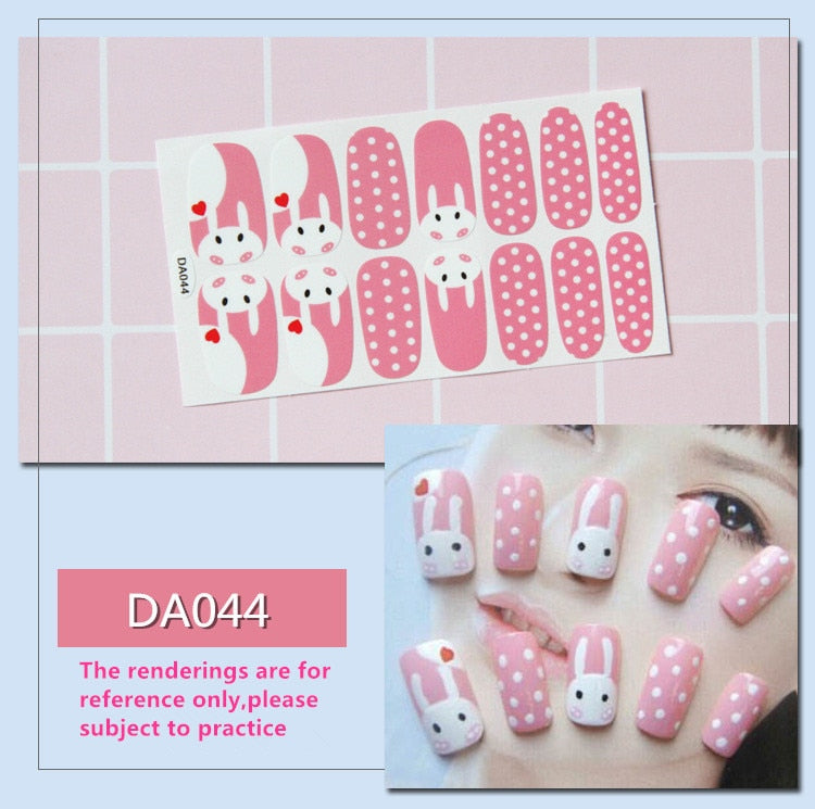 Full Cover Wraps Nail Polish Stickers Strips Plain Nail Art Decorations Heart Designs Glitter Powder Manicure Tips