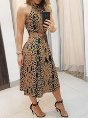 Hoobd Women Fashion Clubwear Elegant Sexy Dress Club  Sleeveless Baroque Print Sleeveless Midi Dress