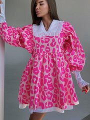 Fashion Sweet Girls Long Sleeve High Waist Printed Short Dress Y2K Streetwear Women's 2023 Spring Loose A-line Beach Dresses