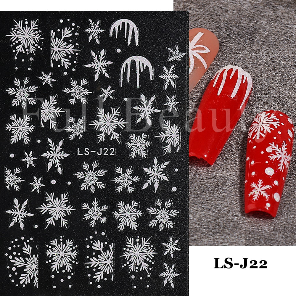 Christmas Nail Sticker 3D Reflective Shiny Glitter Gold Silver Snowflake Elk Bells Decal Slider For Manicure Decoration NLLS-J24