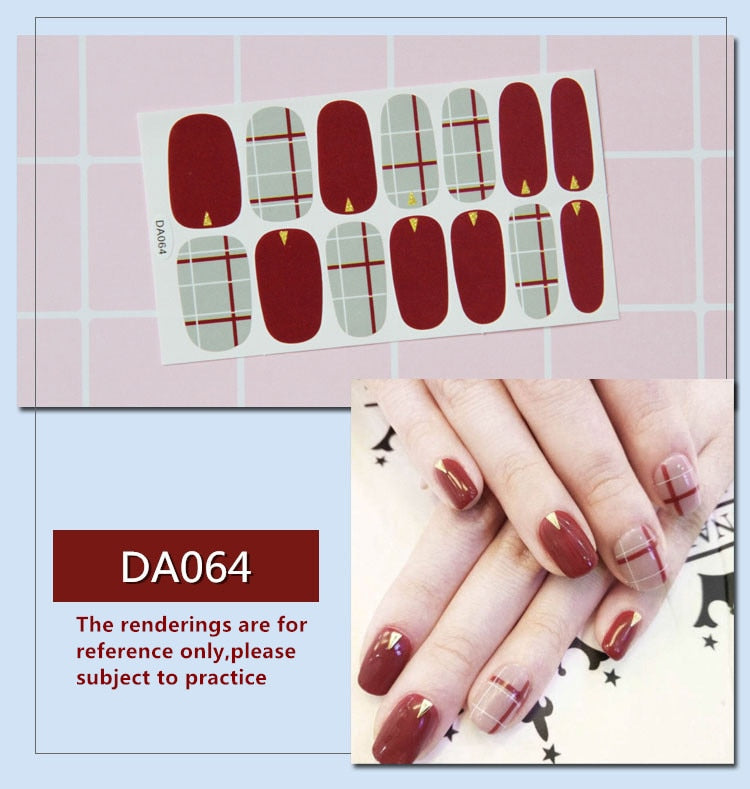 Full Cover Wraps Nail Polish Stickers Strips Plain Nail Art Decorations Heart Designs Glitter Powder Manicure Tips