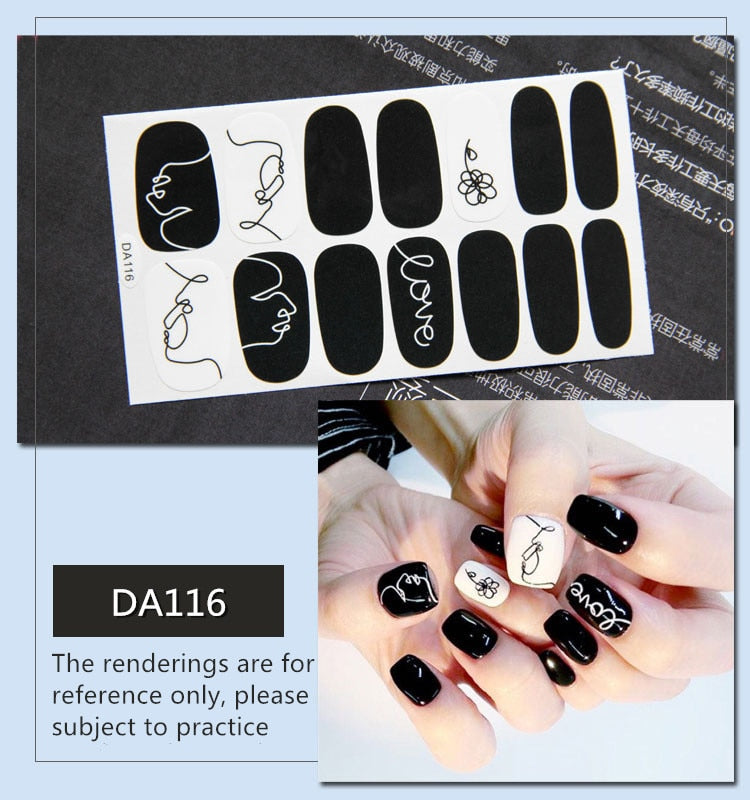 Full Cover Wraps Nail Polish Stickers Strips Plain Nail Art Decorations Heart Designs Glitter Powder Manicure Tips