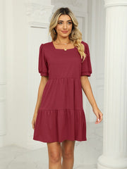 2023 Summer New Dresses For Women Fashion Square Collar Short Sleeve Elegant Beach Female Plus Size Casual Mini Dress Vestidos