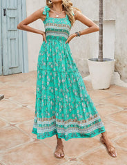 new European and American summer women's clothing  bohemian printed fashion dress  sling loose casual dress