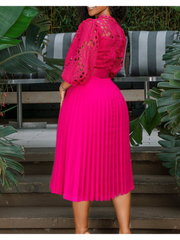 Plus Size Elegant Lace Cutout Midi Dress Sexy Ruched Waistband A-line Evening Dresses Casual Vestidos Mujer Primavera Verano