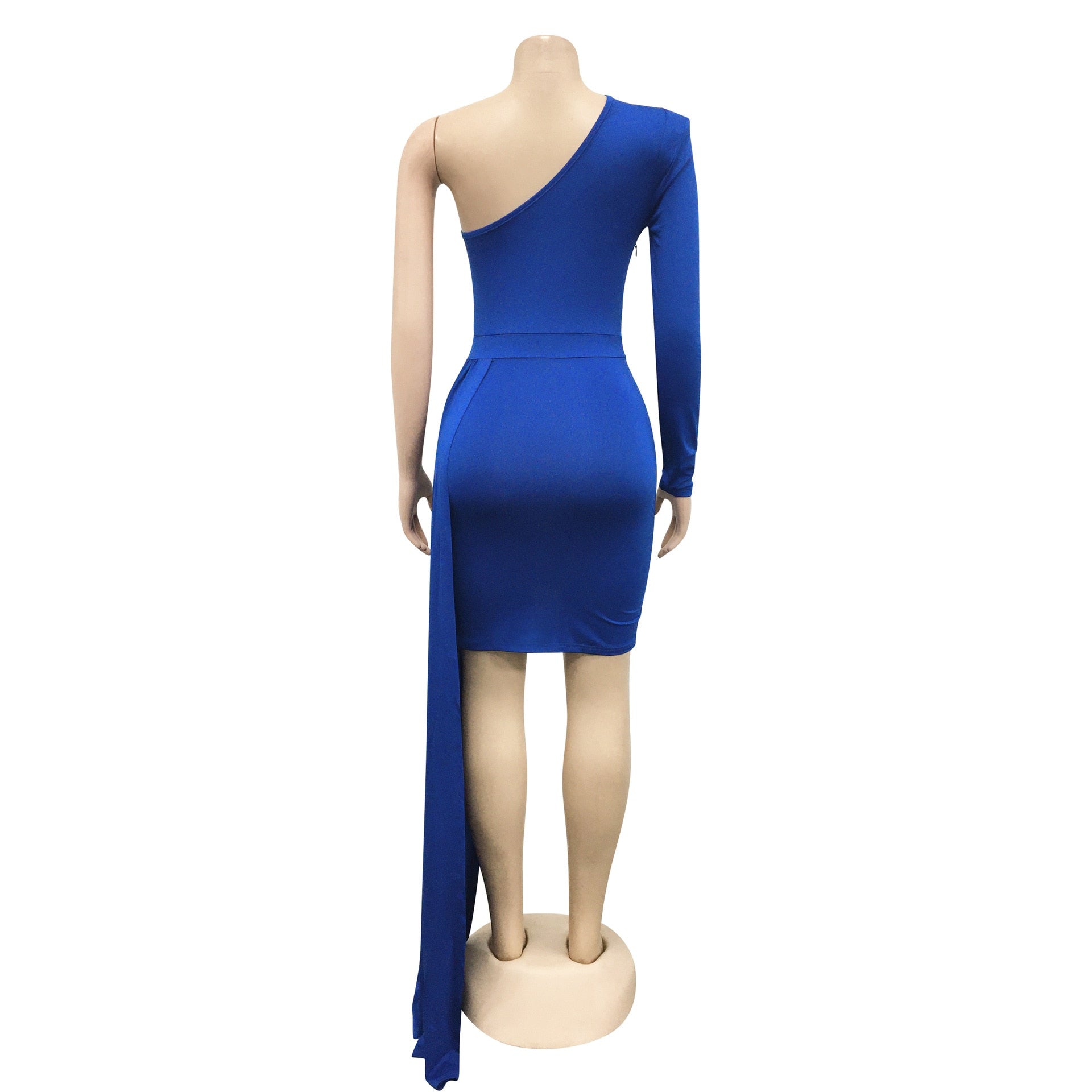 Hoobd Fall Party Dresses For Women 2023 Fashion Royal Blue Single Sleeve Long Strap Accent Mini Dresses Summer Womens Ruched Bodycon Party Dress Sexy Clubwear