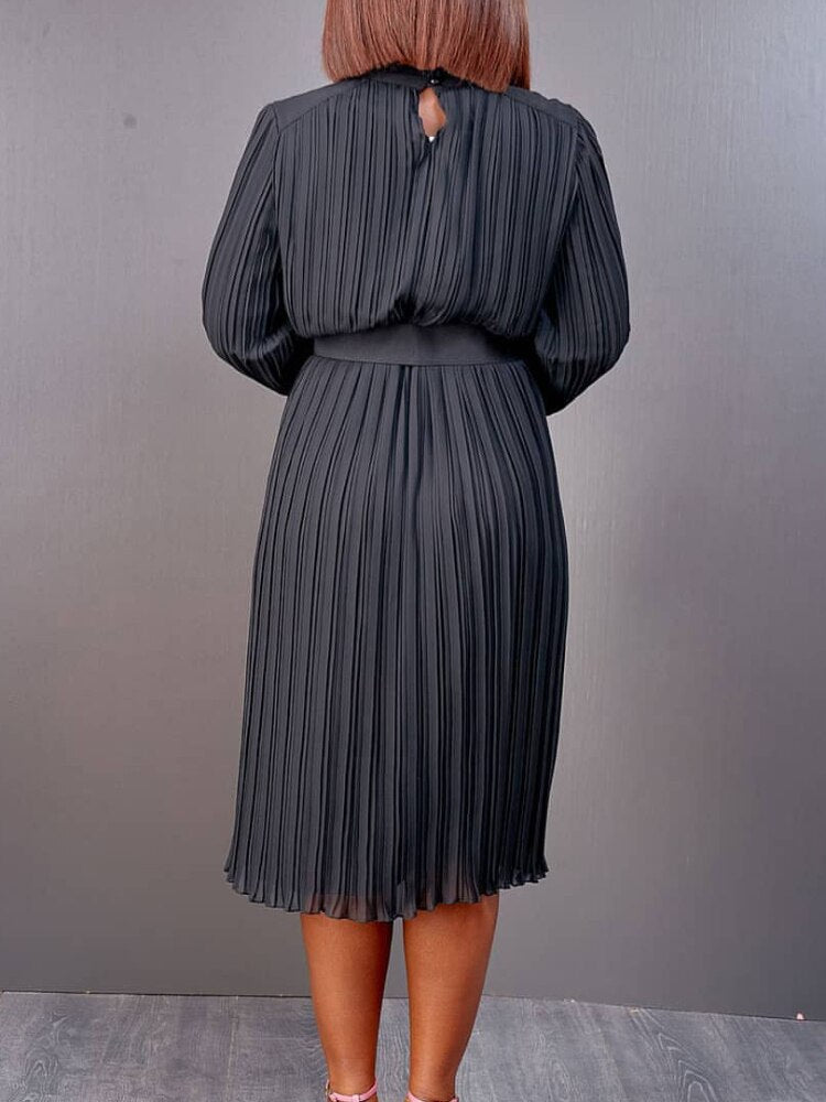 Women Pleated Dress with Waist Belt Loose Elegant Long Sleeves Office Ladies Spring Large Size New Trending 2023 African Female