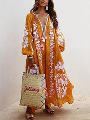 Autumn Dress 2023 New For Women Color Printed Loose V-neck Vestidos Fashion Casual Long Dresses Beach Party Bohemian MsChuh