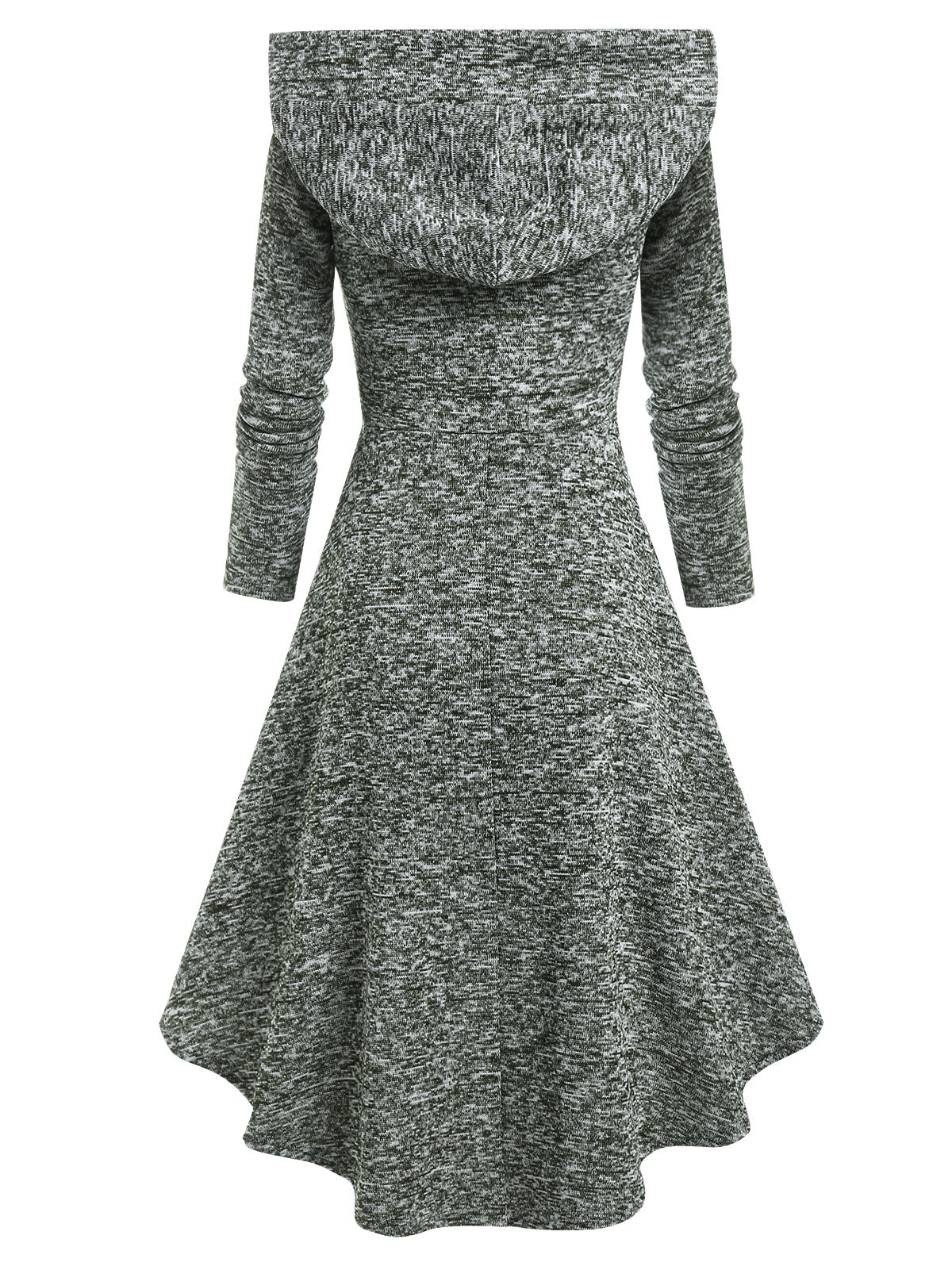 Hooded Heathered High Low Midi Knitted Dress Knit High Waist A Line Midi Irregular Vestido Feminino Autumn Winter