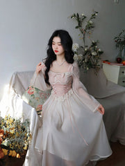 French Elegant Office Lady Dress Party 2023 Summer Chiffon One Piece Dress Korean Fashion Casual Long Sleeve Midi Dress Woman