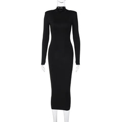 Long Sleeve High Collar Bodycon Midi Dress Women Autumn Winter Sexy Evening Sheath Long Dresses Elegant Party Night Clothes