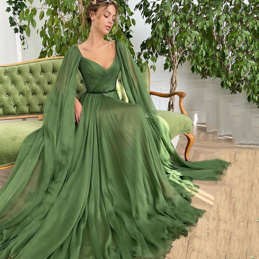 Zjkrl Elegant Chiffon Evening Dresses V-Neck Sleeveless Side High Split