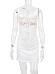Karlofea Elegant Classy Satin Mini Dresses Women Wedding Guest Cocktail Party Outfits Sexy Chest Lace Padded A Line White Dress