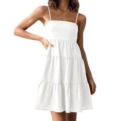 Hoobd Sexy Sleeveless Spaghetti Strap Swing Dresses For Women 2023 New Solid Color Beach Dress Summer Sling Sundress платье женское