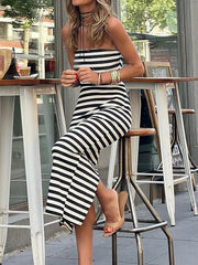 Loungewear Fashion Party Dress Sleeveless Sexy Striped Ladies Dress